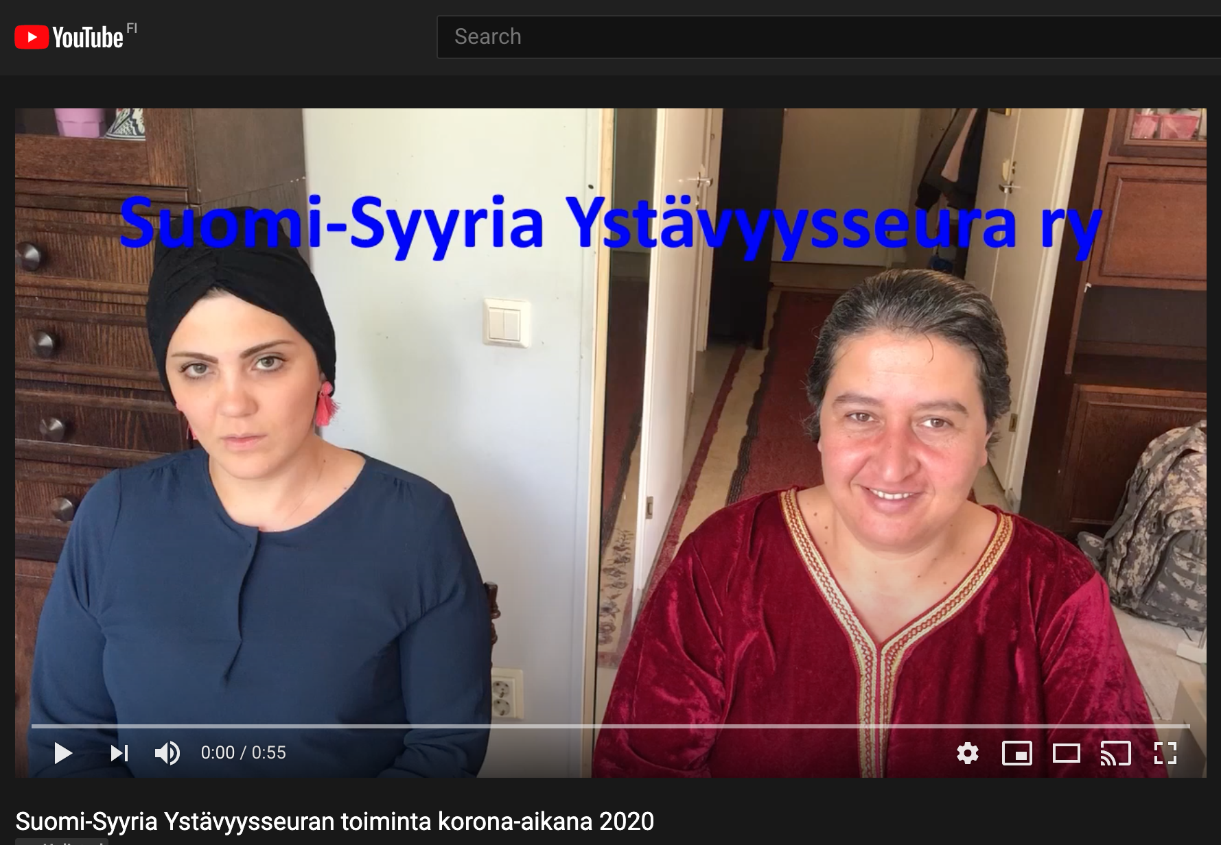 Kuvakaappaus YouTube-videosta. Kuvassa Suomi-Syyria Ystävyysseura ry:n työntekijöitä.